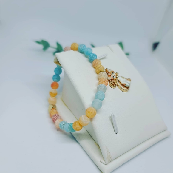 Kids Bracelet with Agate and Enamel Kitten charm - Picture 4 of 4